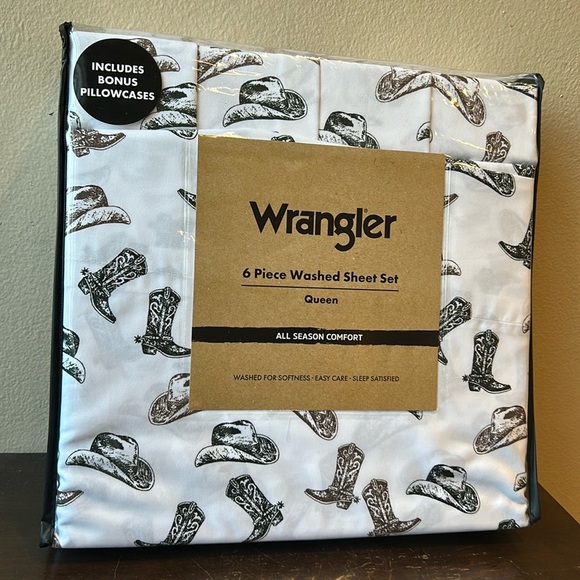 Wrangler 6 Pc Washed Sheet Set Queen Cowboy Hats Boots New Western Themed
